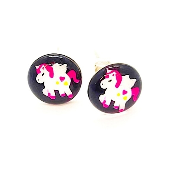 Unicorn Stud earrings on black background - Picture 1 of 3